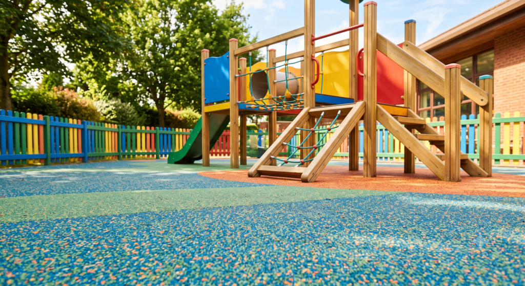 Safe daycare playground surfacing for toddlers ages 1-5